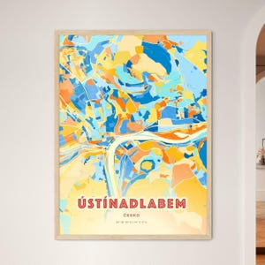 Carte artistique colorée de couleurs côtières d'Ústí Nad Labem Tchéquie Ústínadlabem Česko - impression poster personnalisable ou téléchargement numérique