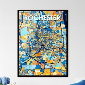 Unique NY Gift, Rochester Wall Art, Vibrant Rochester, Custom Colorful Map Poster, Artistic Home Decor Piece, Detailed City Design Print