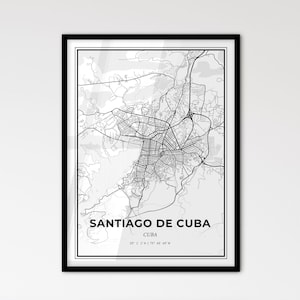 Santiago de Cuba Cuba - Stadtplan im skandinavischen Stil für modernes Wohndekor - schwarz-weißes Poster