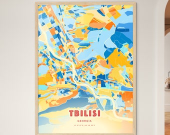 Colorful TBILISI GEORGIA Blue Orange Fine Art Print, Tbilisi Georgia City Map, a perfect gift.