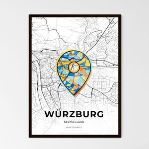 Carte de Würzburg, Allemagne - Choisissez parmi 3 styles - Idéal pour une décoration intérieure ou un cadeau de voyage