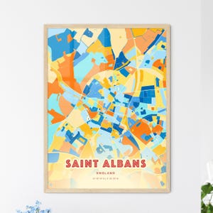 Saint Albans, Engeland kustkleuren kunstkaart Stadskaart Saint Albans, Engeland - aanpasbare posterprint of digitale download
