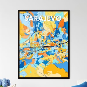 Póster del mapa artístico de Sarajevo: decoración de pared colorida y vibrante, regalo para el hogar / ¡Diseño de interiores único!