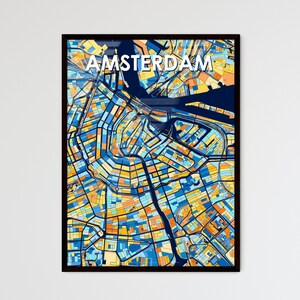 Poster carte artistique d'Amsterdam - Décoration murale unique, cadeau personnalisable parfait pour une décoration d'intérieur