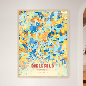 Carte artistique couleurs côtières de Bielefeld en Allemagne, carte de la ville de Bielefeld en Allemagne - impression poster personnalisable ou téléchargement numérique