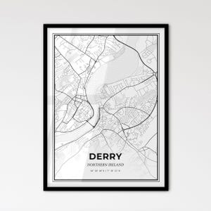 Derry, Irlanda del Norte: mapa de la ciudad en estilo escandinavo para una decoración moderna del hogar