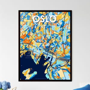 Carte artistique d'Oslo, Norvège - Décoration murale vibrante, idée cadeau unique pour la maison | Une touche personnelle !