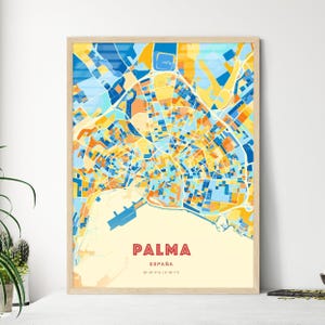 Carte d'art de couleurs côtières de Palma de Majorque, Espagne, carte de la ville de Palma de Majorque - affiche personnalisable ou téléchargement numérique