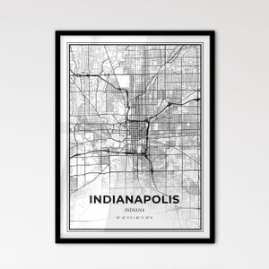 Indianapolis Indiana - Stadtplan im Skandinavischen Stil für modernes Wohndekor - schwarz weiß Poster