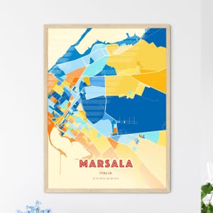 Carte artistique de Marsala Italie couleurs côtières Plan de la ville de Marsala Italie - affiche personnalisable ou téléchargement numérique