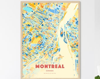 Colorful MONTREAL CANADA Blue Orange Fine Art Print, Montreal Canada City Map, a perfect gift.