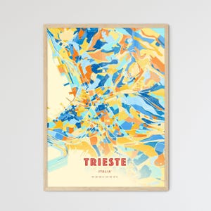 Carte artistique couleurs côtières de Trieste Italie, carte de la ville de Trieste Italie - impression poster personnalisable ou téléchargement numérique