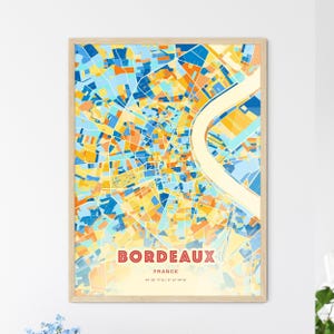 Carte artistique de Bordeaux France couleurs côtières, carte de la ville de Bordeaux France - affiche personnalisable ou téléchargement numérique