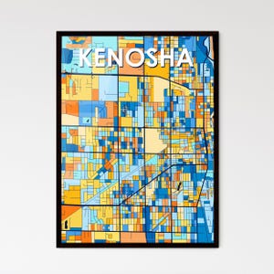Carte artistique de Kenosha, Wisconsin - Décoration murale unique et vibrante pour la maison | Un cadeau personnalisable pour toutes les occasions !