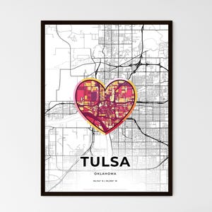 Art de carte de Tulsa, Oklahoma avec icône colorée - Choisissez l'un des trois styles - Impression d'affiche personnalisable, cadeau personnalisé