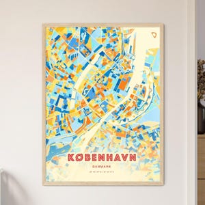 Carte artistique des couleurs côtières de Copenhague, Danemark, carte de la ville de Copenhague, Danemark - affiche personnalisable ou téléchargement numérique