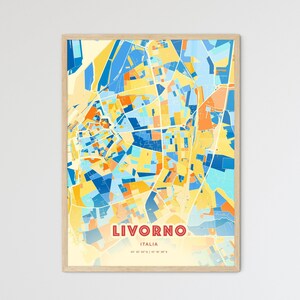 Carte artistique couleurs côtières de Livourne, Italie, carte de la ville de Livourne, Italie - affiche personnalisable ou téléchargement numérique