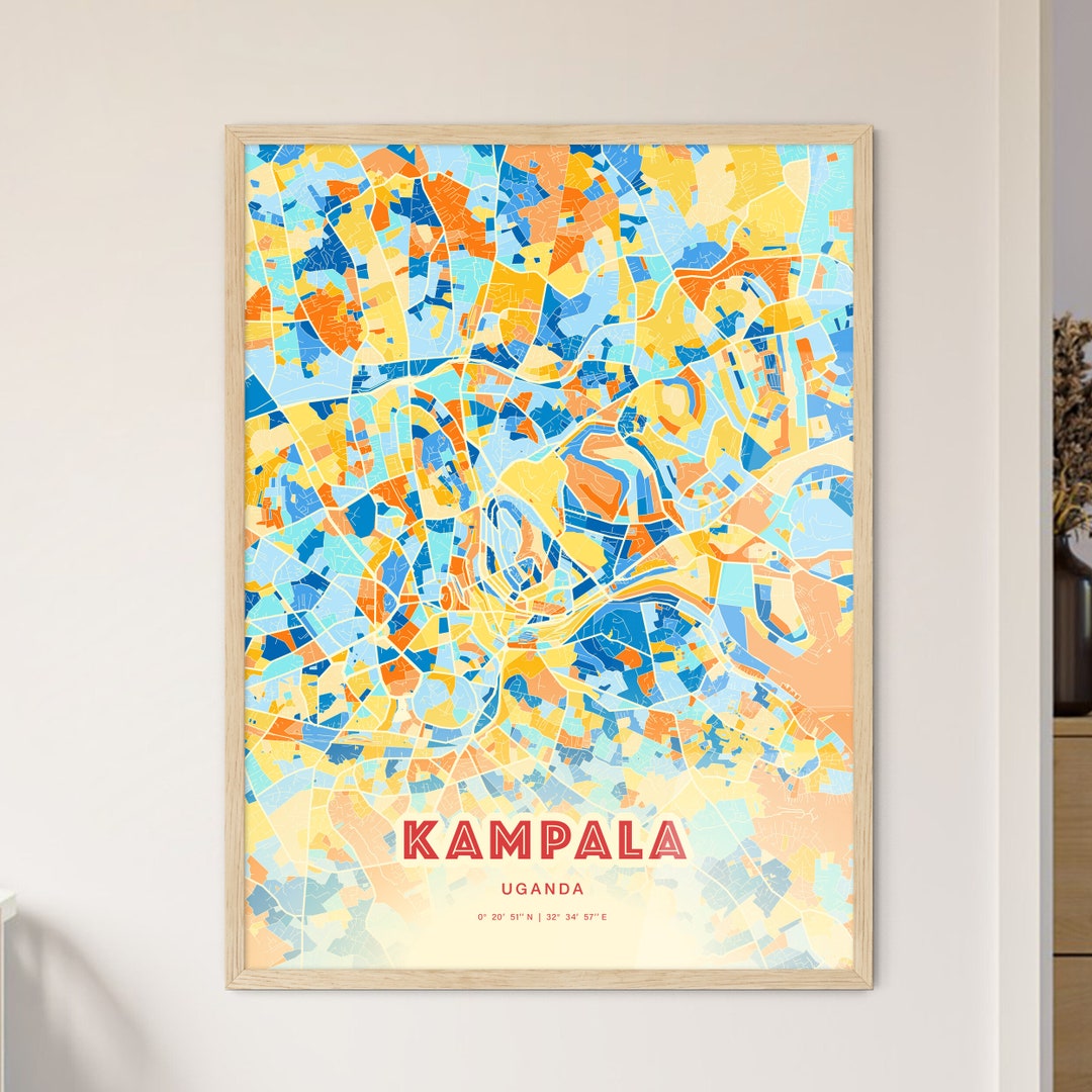 Bunt KAMPALA UGANDA Blau Orange Kunstdruck, Kampala Uganda Karte