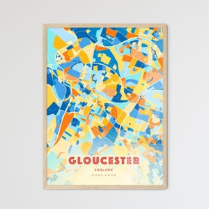 Gloucester England Coastal Colors Art Map, Gloucester England City Map - aanpasbare posterprint of digitale download