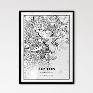 Boston Massachusetts - Stadtplan im Skandinavischen Stil für das moderne Wohndekor - schwarz weiß Poster