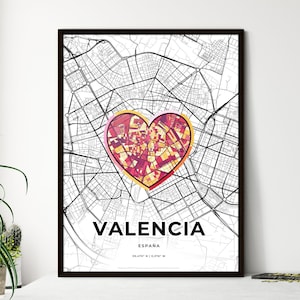 Carte de Valence en Espagne - Choisissez l'un des trois styles proposés - Affiche personnalisable, cadeau personnalisé