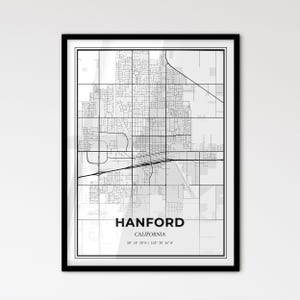Hanford, California: Mapa de la ciudad de estilo escandinavo para una decoración moderna del hogar