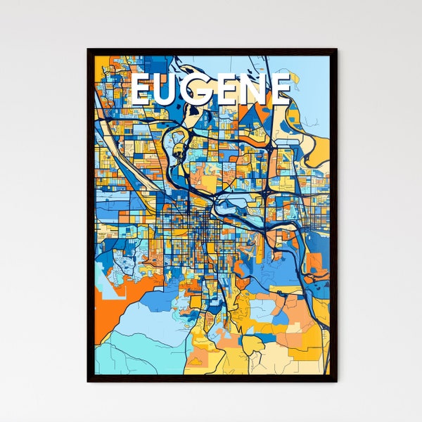 EUGENE OREGON Vibrant Colorful Art Map Poster- Perfect gift for marriage, housewarming or for yourself