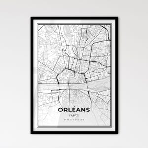 Orléans Frankrijk - stadsplattegrond in Scandinavische stijl voor modern interieur - zwart-witposter