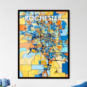 Póster del mapa artístico de Rochester Minnesota: decoración colorida y vibrante para el hogar, ¡regalo único para cualquier ocasión!