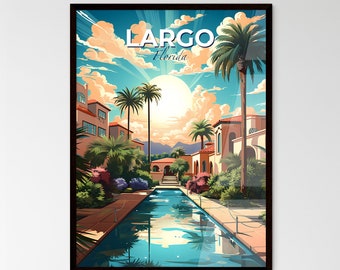 Largo, Florida, A Poster of a pool in a tropical area. Customisable travel art print, a memorable gift.