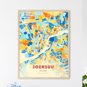 Carte artistique des couleurs côtières de Joensuu Finlande, carte de la ville de Joensuu Finlande - affiche personnalisable ou téléchargement numérique
