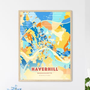 Mappa artistica dei colori costieri di Haverhill, Massachusetts. Mappa della città di Haverhill, Stati Uniti - Stampa poster personalizzabile o download digitale.