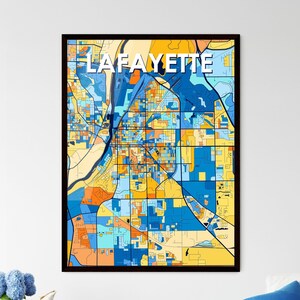 Superbe affiche de carte artistique Lafayette Indiana – décoration murale, cadeau vibrant pour décoration d'intérieur | Personnalisation