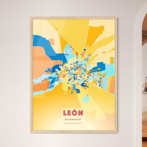 Carte artistique couleurs côtières de León Nicaragua, carte de la ville de León Nicaragua - affiche personnalisable ou téléchargement numérique