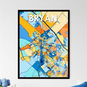 Póster de mapa artístico de BRYAN TEXAS: decoración de pared vibrante / regalo único para el hogar, perfecto para personalización / diseño de interiores.