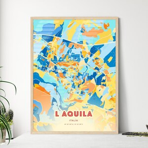 Carte artistique L Aquila Italie couleurs côtières L Aquila Italia carte de la ville - affiche personnalisable ou téléchargement numérique