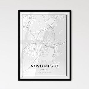 Nova Mesto Slowenien - Stadtplan im skandinavischen Stil für modernes Wohndekor - schwarz-weiß Poster