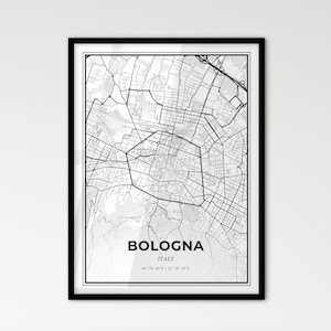 Bolonia, Italia - Mapa de la ciudad de estilo escandinavo para una decoración moderna del hogar - Póster en blanco y negro