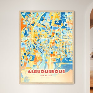 Colorful ALBUQUERQUE NEW MEXICO Blue Orange Fine Art Print, Albuquerque Usa City Map, a perfect gift.