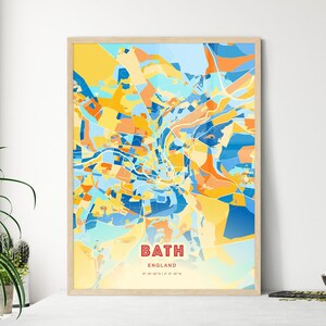 Carte artistique des couleurs côtières de Bath, Angleterre, carte de la ville de Bath, impression poster personnalisable ou téléchargement numérique
