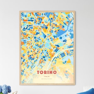Carte artistique de Turin Italie couleurs côtières, carte de la ville de Turin Italie - impression poster personnalisable ou téléchargement numérique