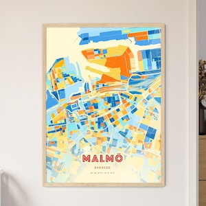 Malmö Schweden Küstenfarben Kunst Karte, Malmö Sverige Karte - Personalisierter Poster Druck oder digitaler Download
