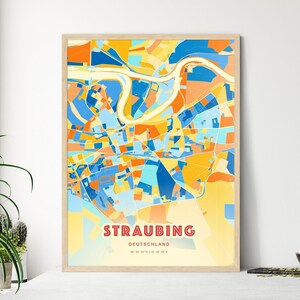 Carte artistique couleurs côtières de l'Allemagne de Straubing, affiche créative bicolore de ville natale de Straubing, Allemagne, également en téléchargement numérique