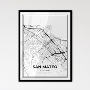 San Mateo Kalifornien - Stadtplan im skandinavischen Stil für das moderne Wohndekor