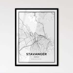 Stavanger Norwegen - Skandinavischer Stadtplan für modernes Wohndekor - schwarz-weiß Poster