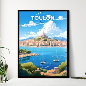 Toulon Frankreich Skyline - Eine Stadt Auf Einem Hügel Mit Booten Auf Dem Wasser – Travel Skylines Collection | Personalisierbar