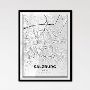 Salzburg Österreich - Skandinavischer Stadtplan für das moderne Wohndekor - schwarz und weiß Poster