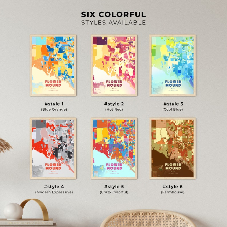 Colorful FLOWER MOUND TEXAS Blue Orange Fine Art Print Flower Mound