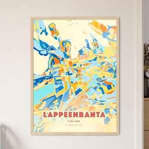 Carte artistique des couleurs côtières de Lappeenranta Finlande, carte artistique de Lappeenranta Finlande, impression poster personnalisable ou téléchargement numérique