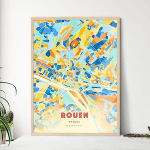 Carte artistique couleurs côtières de Rouen France Carte de la ville de Rouen France - affiche personnalisable ou téléchargement numérique